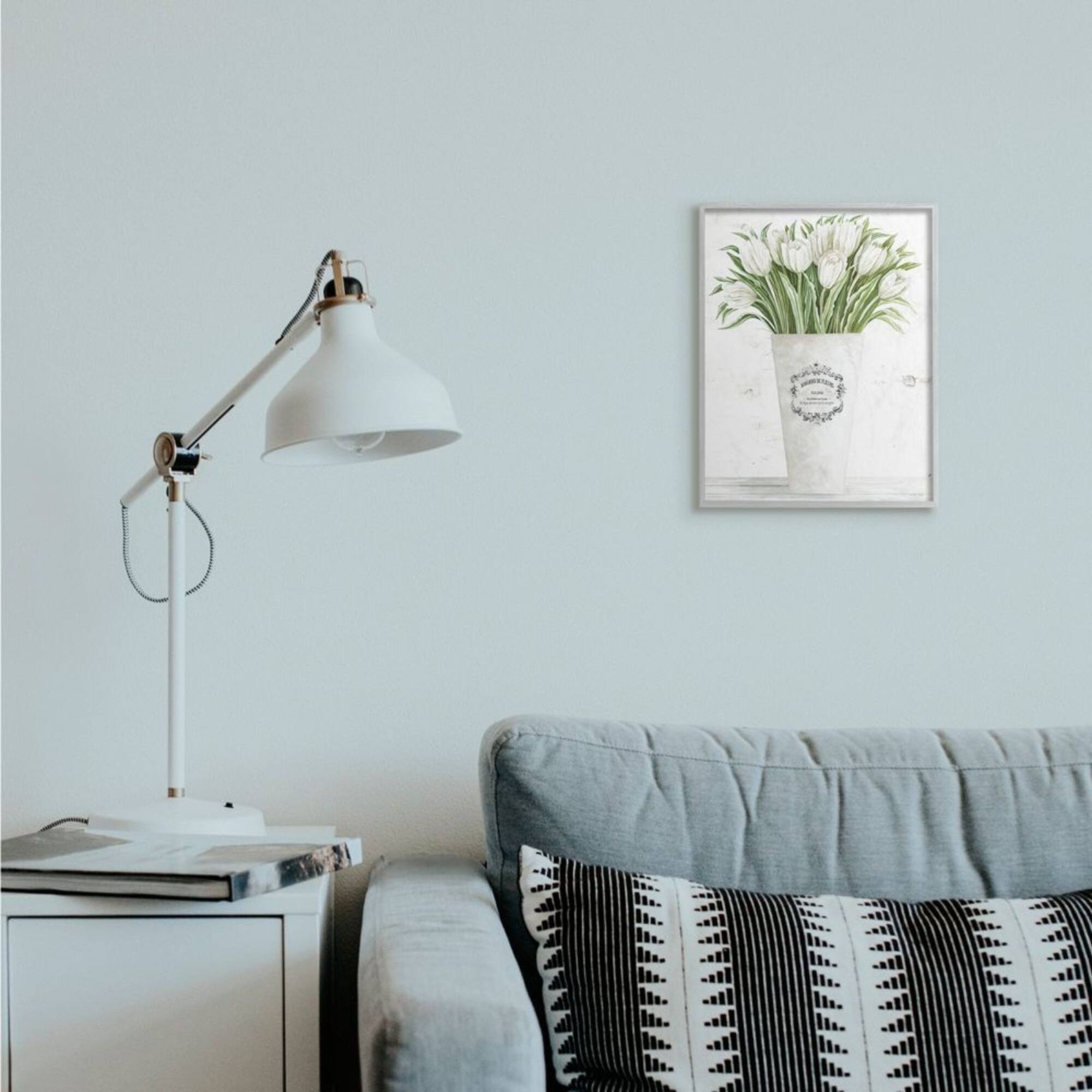 Stupell Industries White Tulip Bouquet in Parisian Vase with Gray Frame Wall Accent